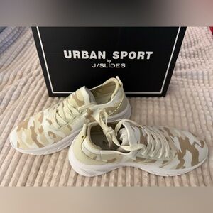 J/SLIDES Beige and White Athletic Shoes